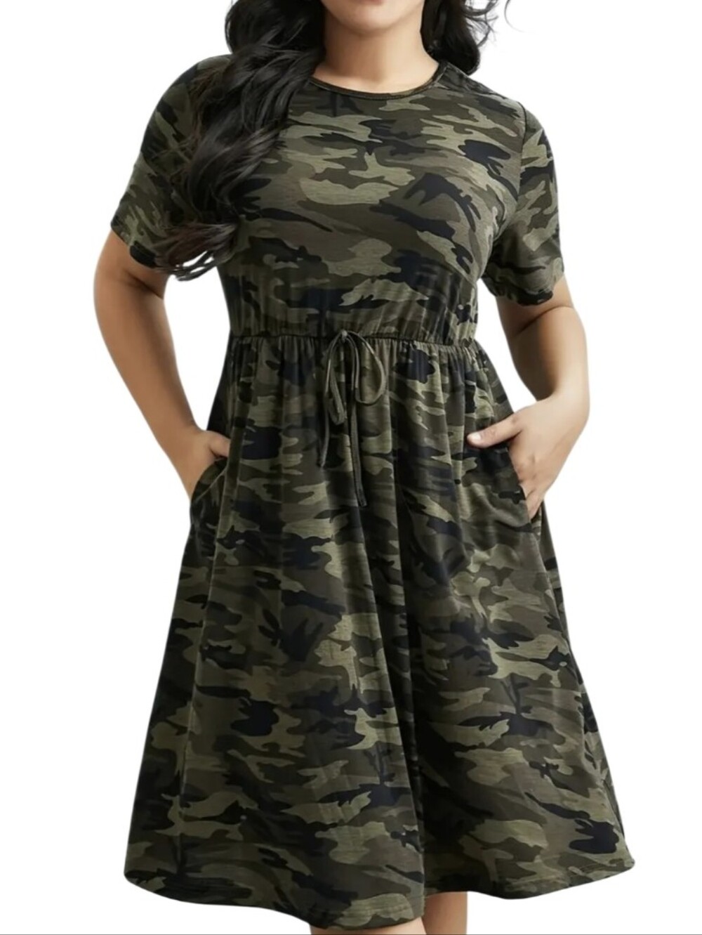 #02022 BloomChic Olive Green Camo Midi Dress